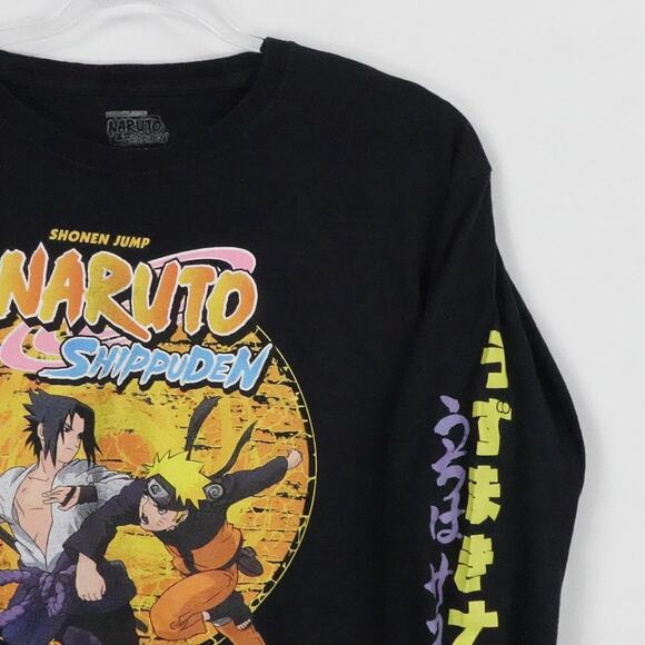 Naruto Shippuden Shirt Mens Large Black Long Sleeve Anime Sasuke Graphic Tee - Picture 5 of 14